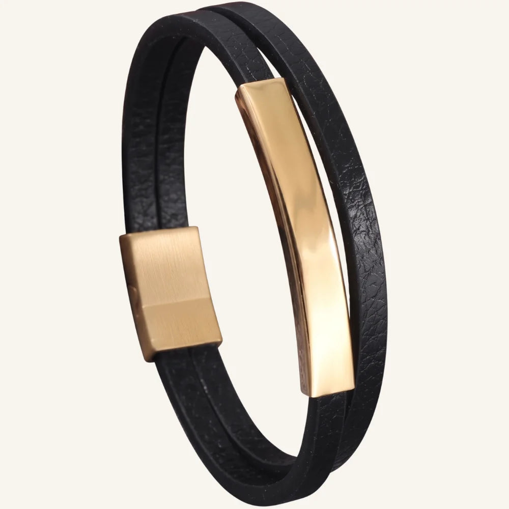bracelet en double cuir et plaque acier