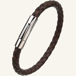 bracelet fin en cuir tressé acier