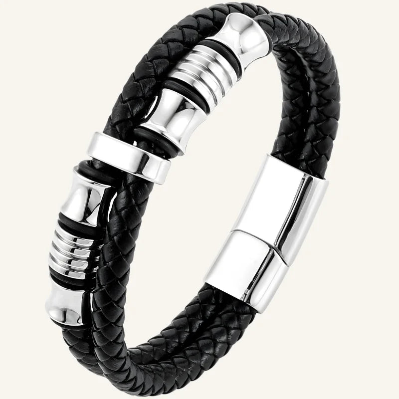 bracelet homme acier cuir
