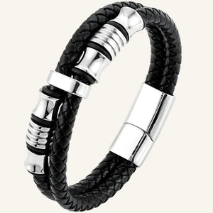 bracelet homme acier cuir