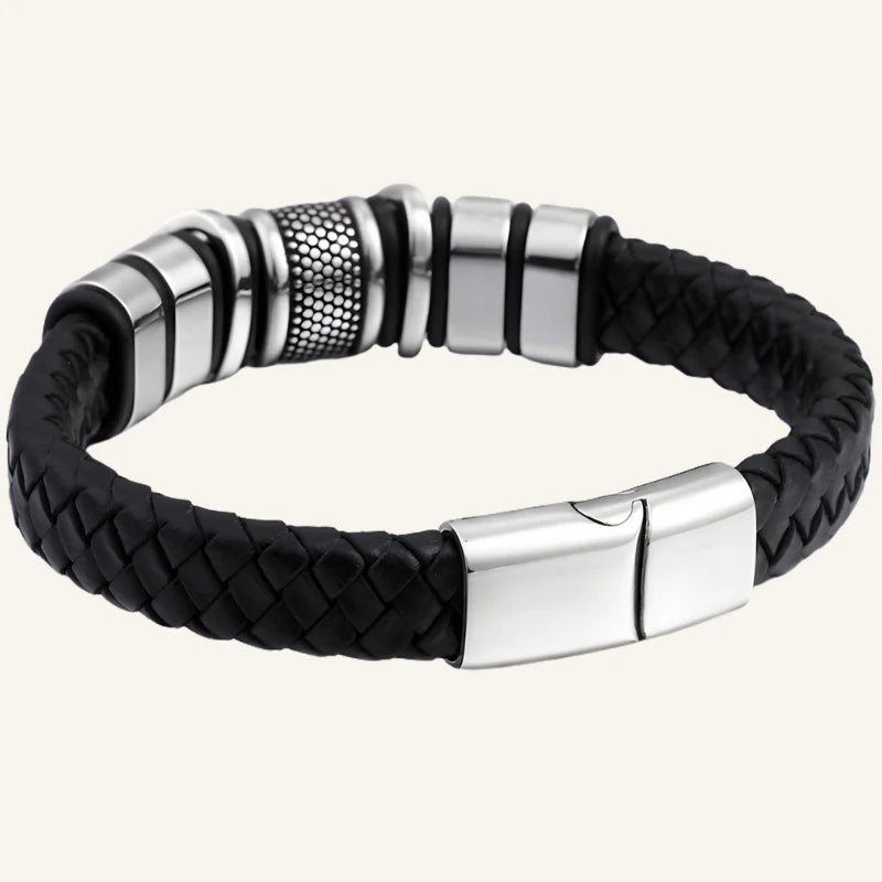 bracelet homme acier cuir