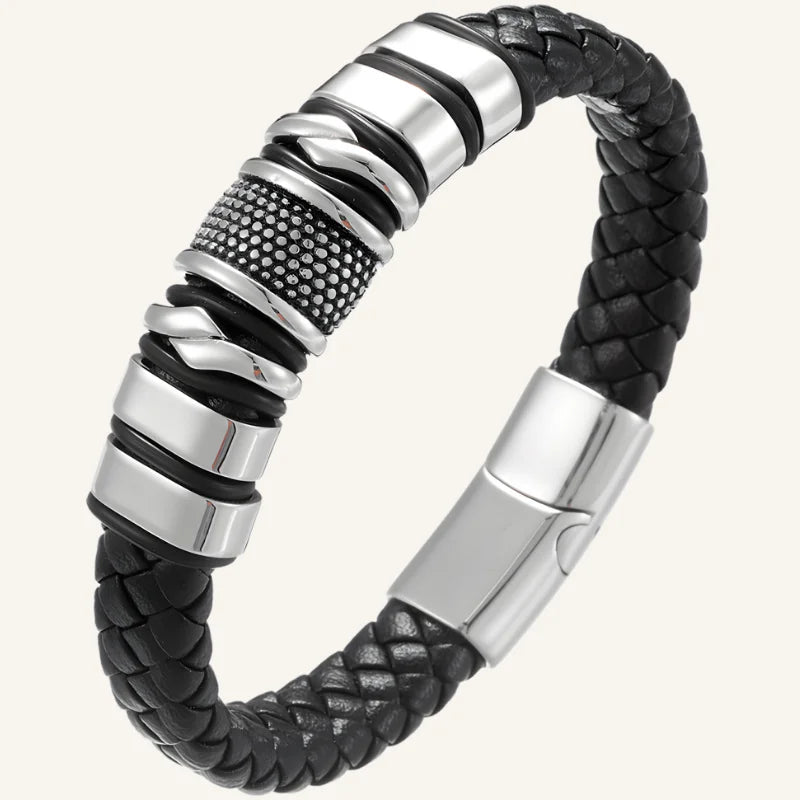 bracelet homme acier et cuir