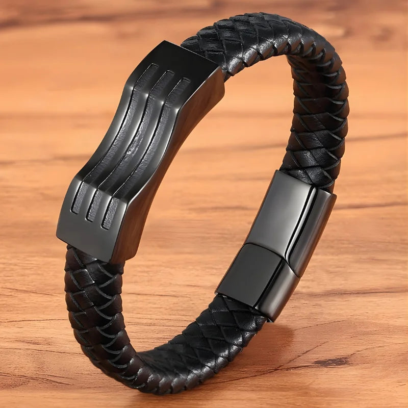 bracelet homme cuir acier noir