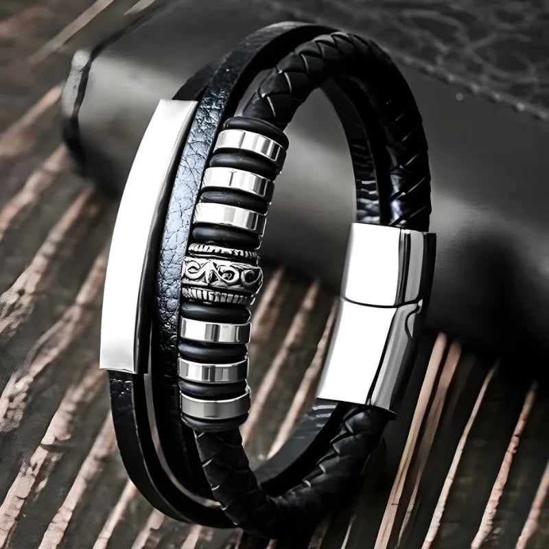 bracelet homme cuir acier