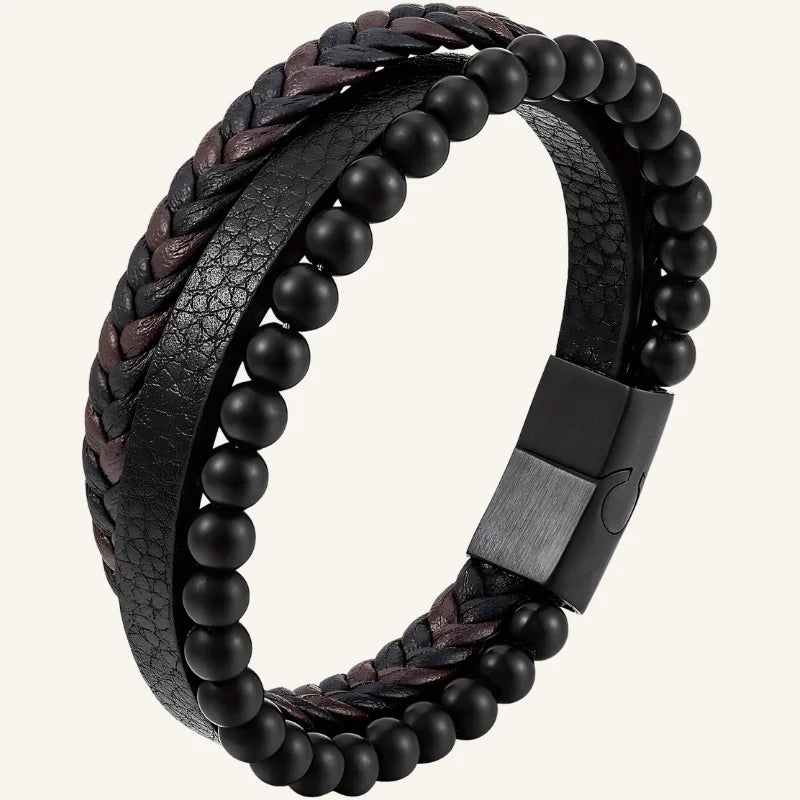 bracelet homme cuir et pierre