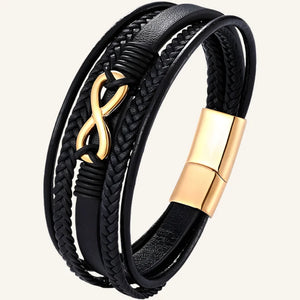 bracelet homme cuir infini noir doré