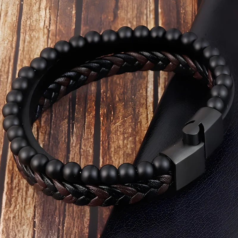 bracelet homme cuir pierre