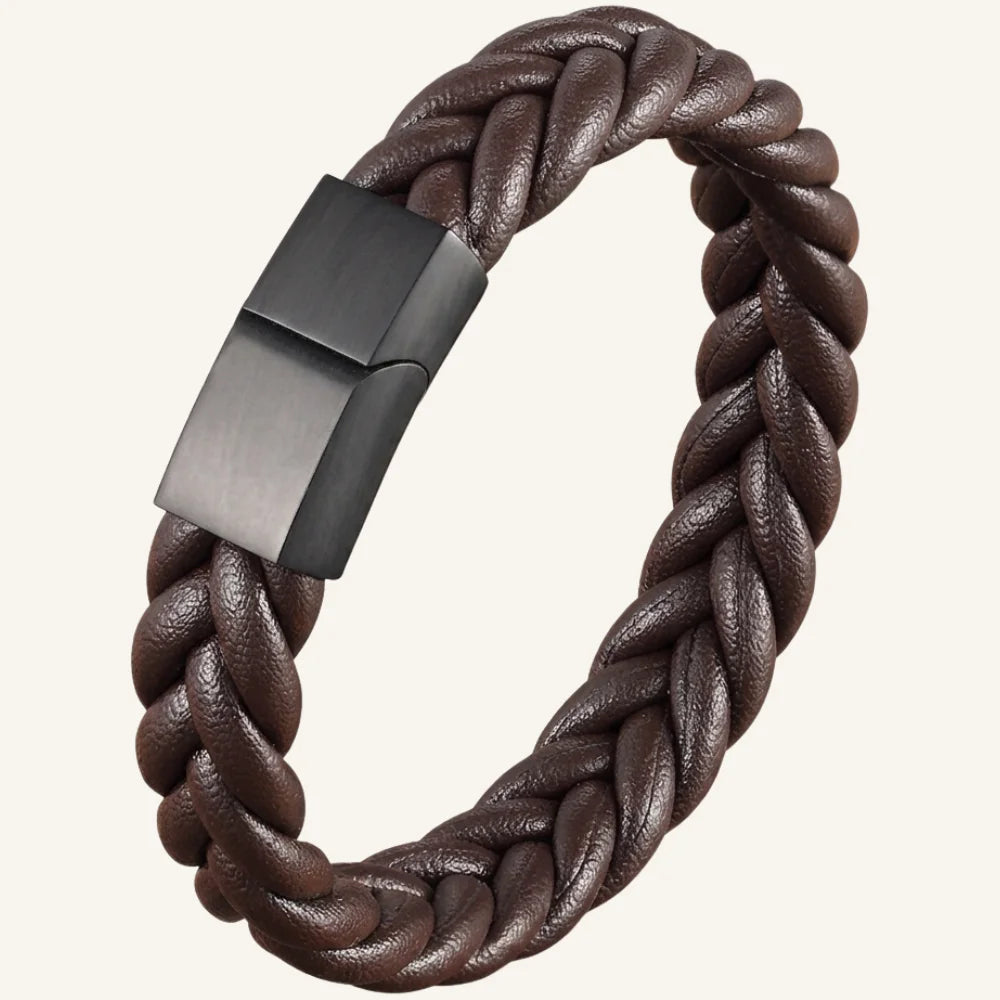 bracelet homme cuir tressé marron