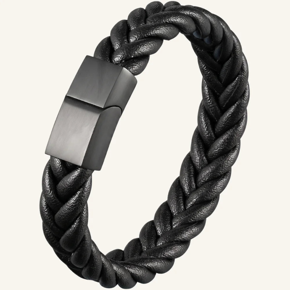 bracelet homme cuir tressé noir