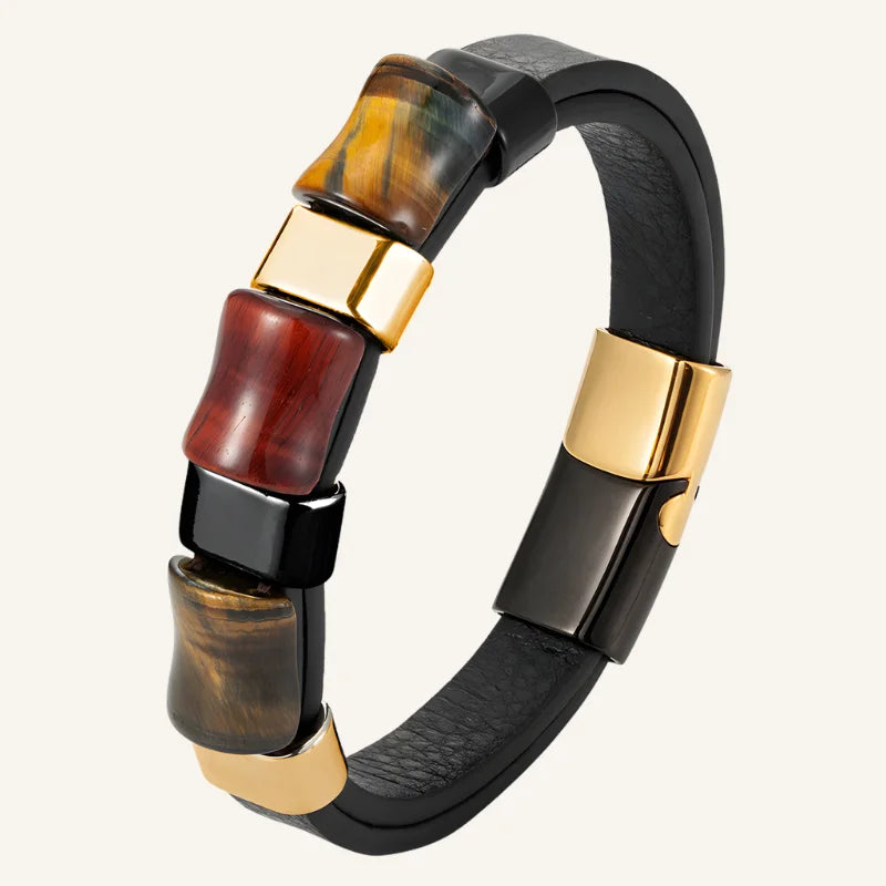 Bracelet homme œil de tigre et cuir