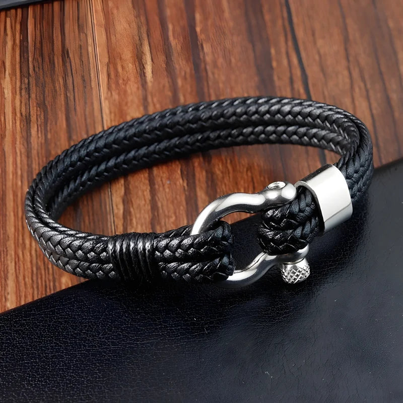 démo bracelet lien cuir noir argenté