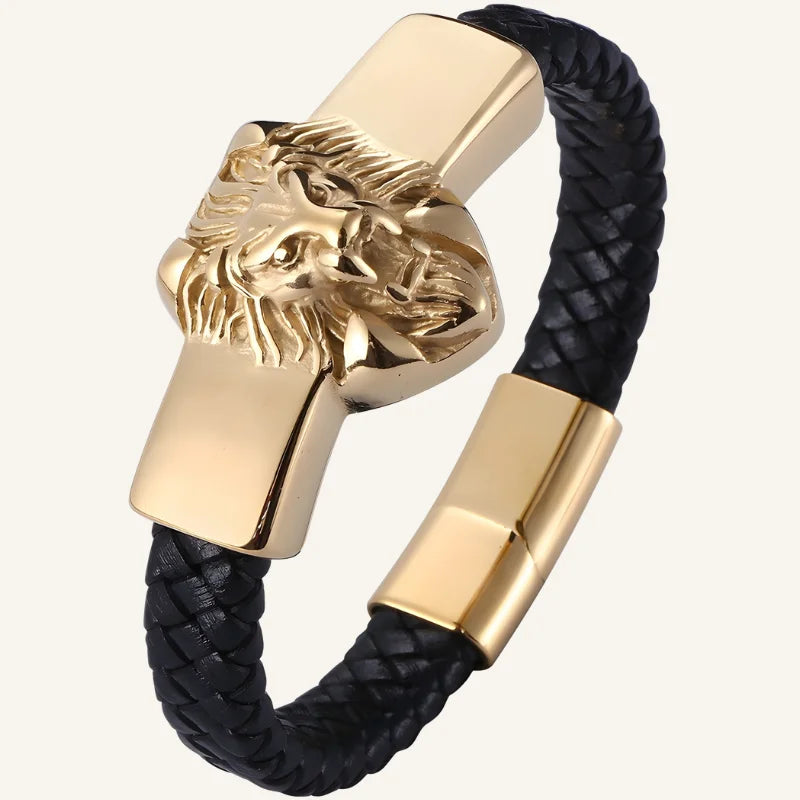 bracelet lion en cuir
