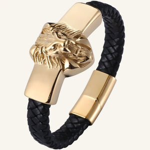 bracelet lion en cuir