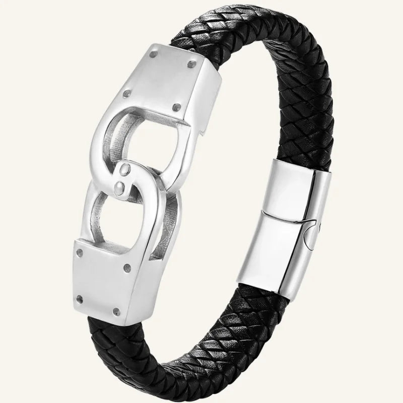 bracelet menotte cuir argenté