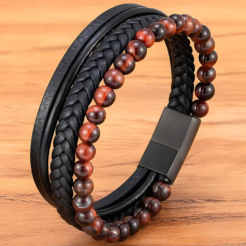 bracelet multi-rangs pierres cuir