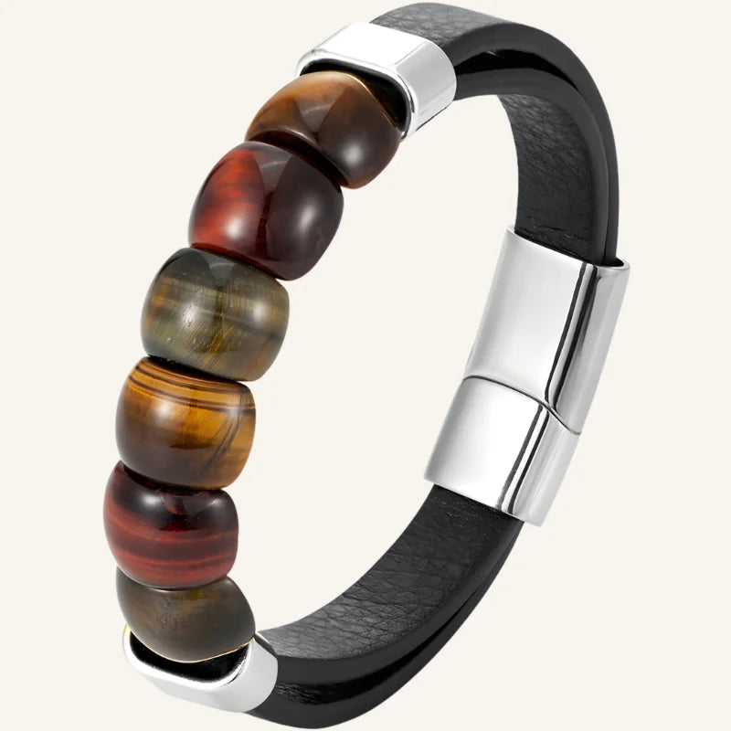 bracelet œil de tigre et cuir