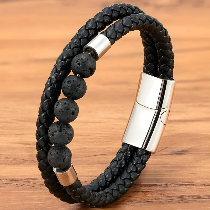 bracelet œil de tigre et cuir