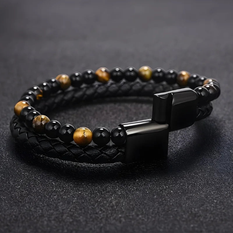 bracelet pierre naturelle cuir ouverture