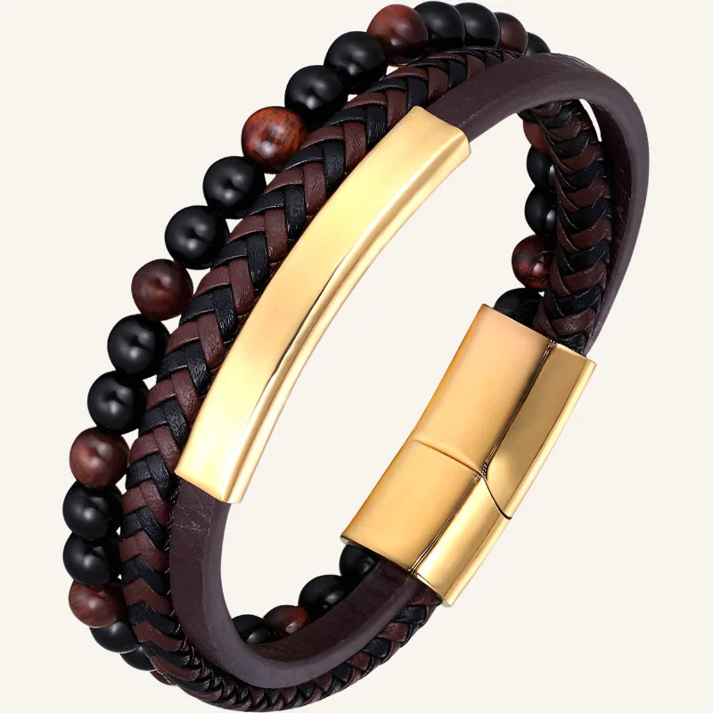 bracelet pierres naturelles cuir