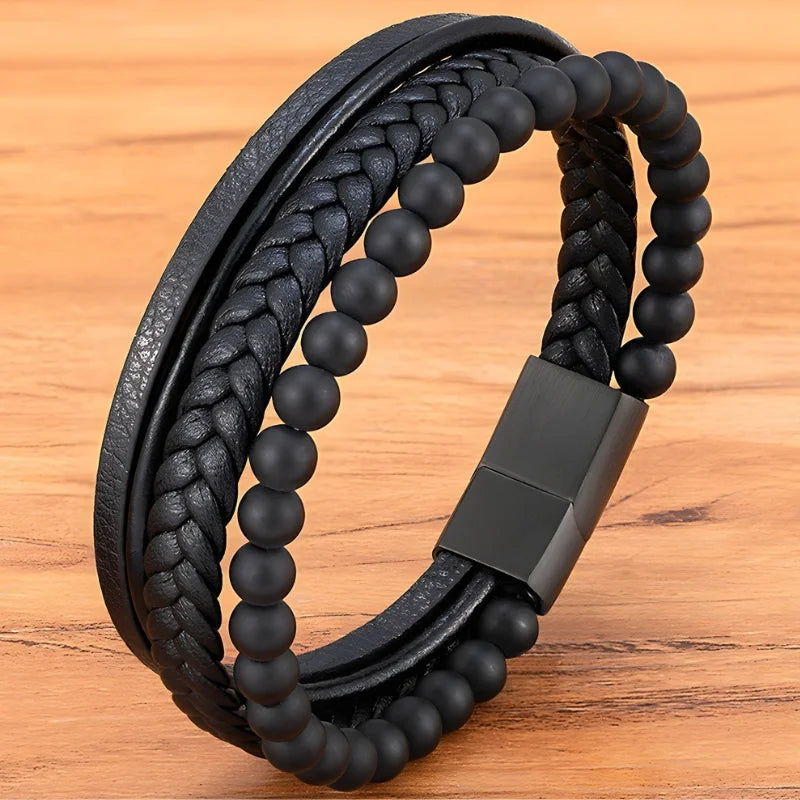 bracelet pierres naturelles cuir