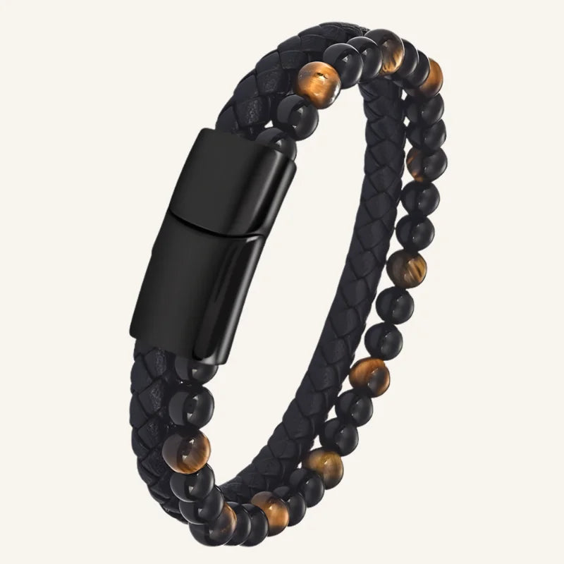 bracelet pierres naturelles et cuir œil de tigre