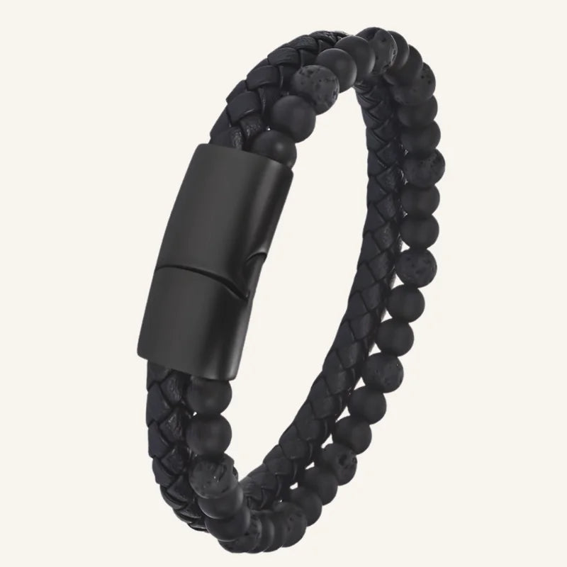 bracelet pierres naturelles et cuir pierre volcanique