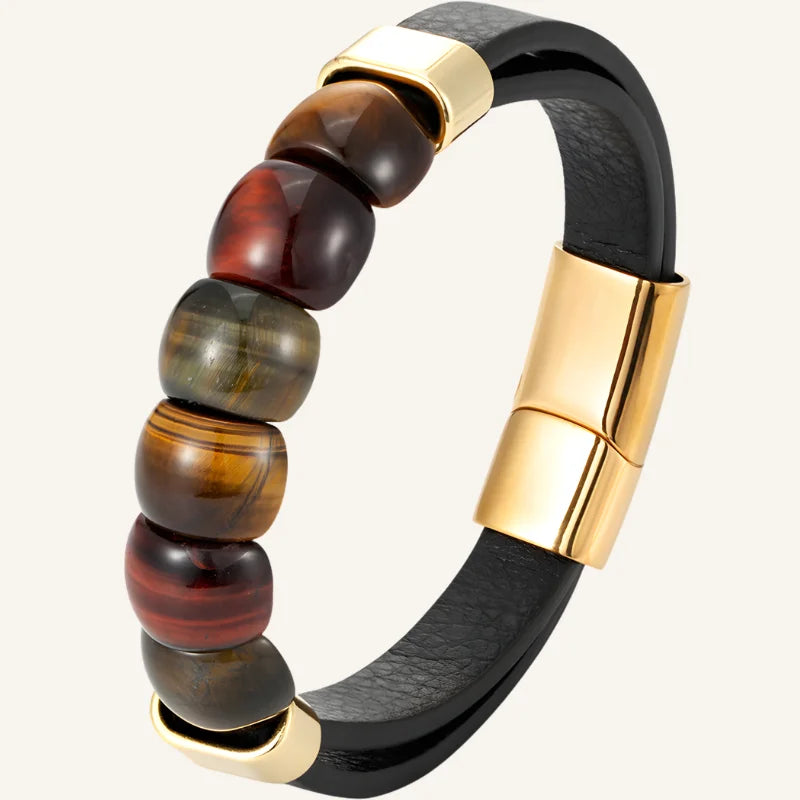 bracelet pierres œil de tigre cuir