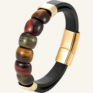 bracelet pierres œil de tigre cuir