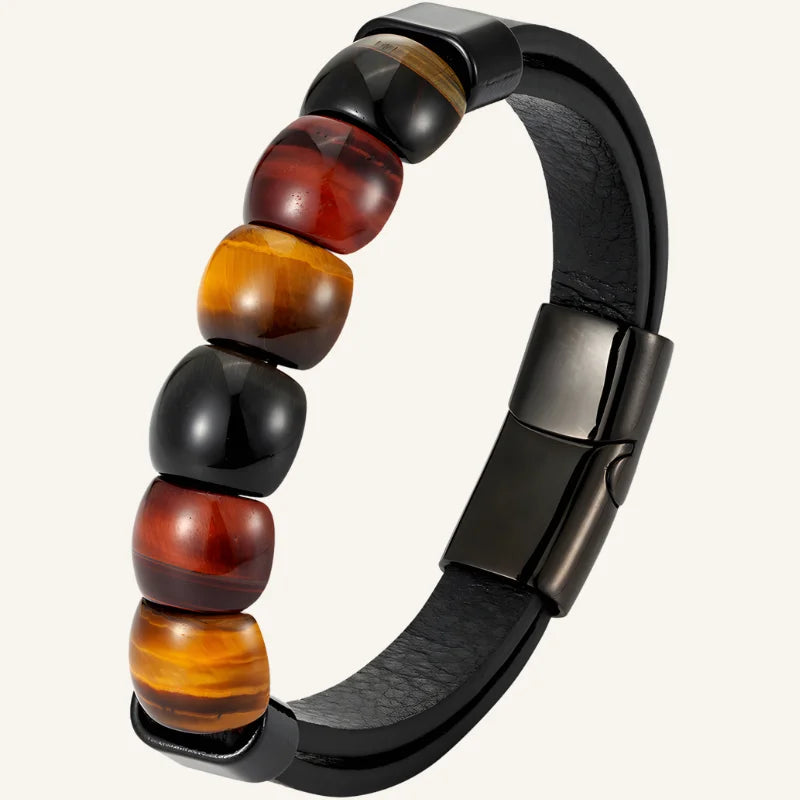 bracelet pierres œil de tigre et cuir