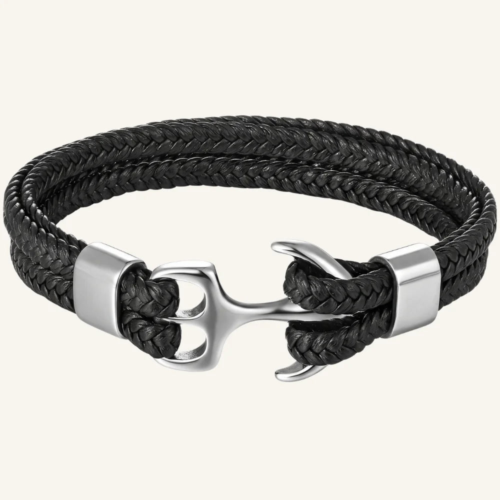 bracelet tressé cuir double ancre homme