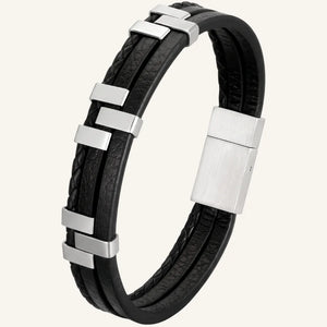 bracelet triple cuir et acier superposé