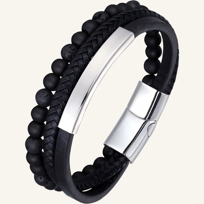 bracelet triple pierres naturelles cuir