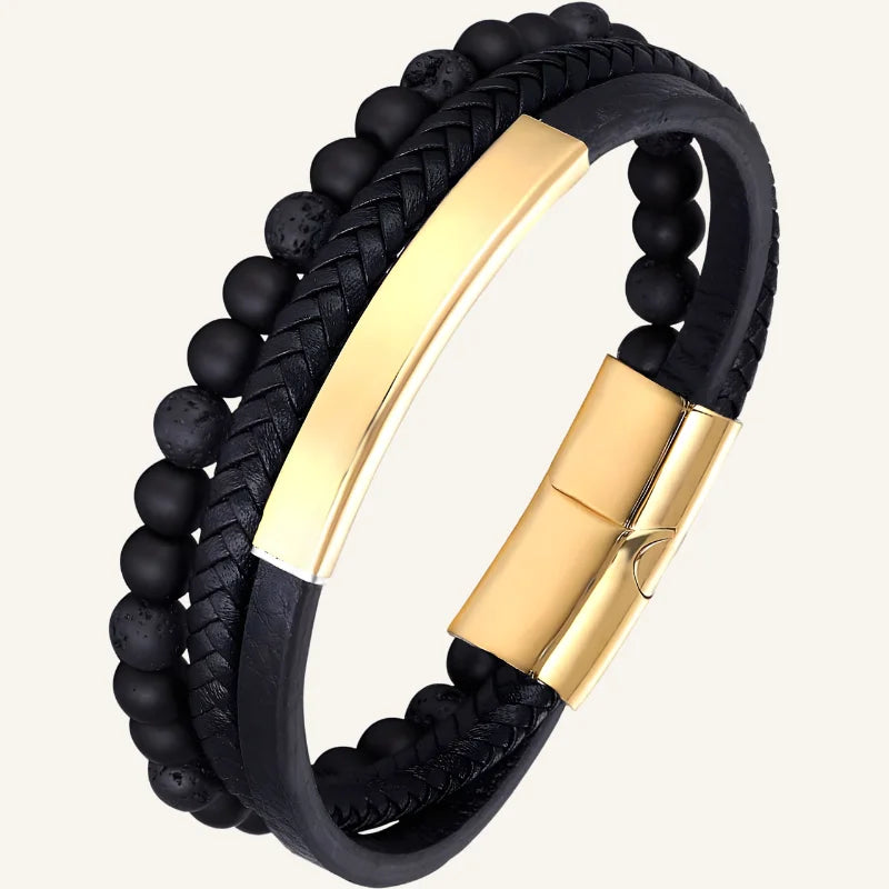 bracelet triple pierres naturelles et cuir