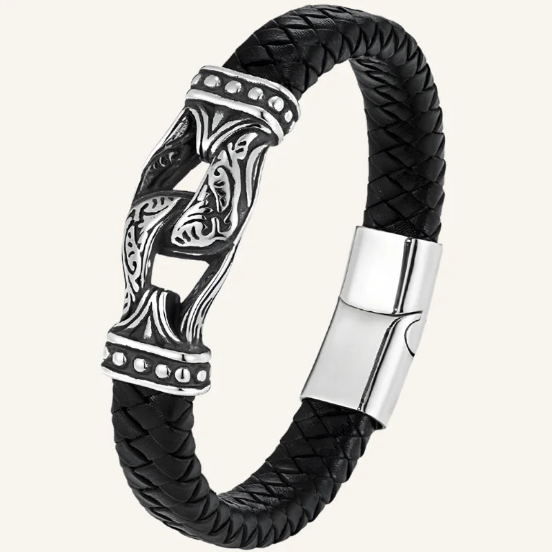 bracelet viking cuir argenté