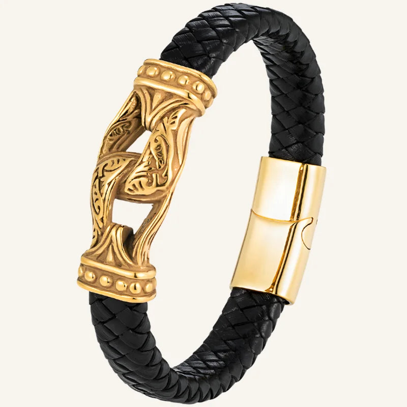 bracelet viking cuir doré