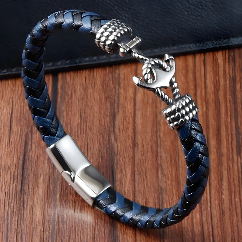 démo bracelet ancre cuir homme