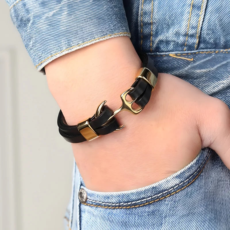 démo bracelet ancre homme cuir