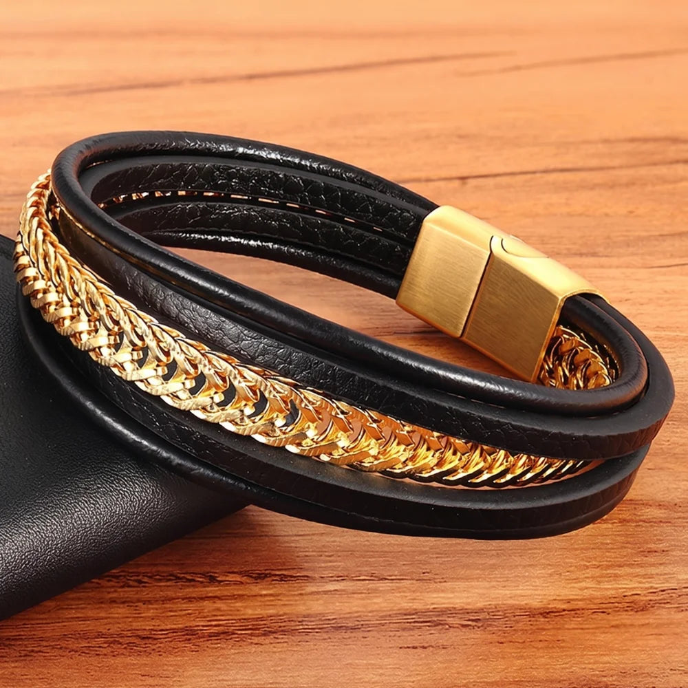 démo bracelet cuir acier multi-rangs