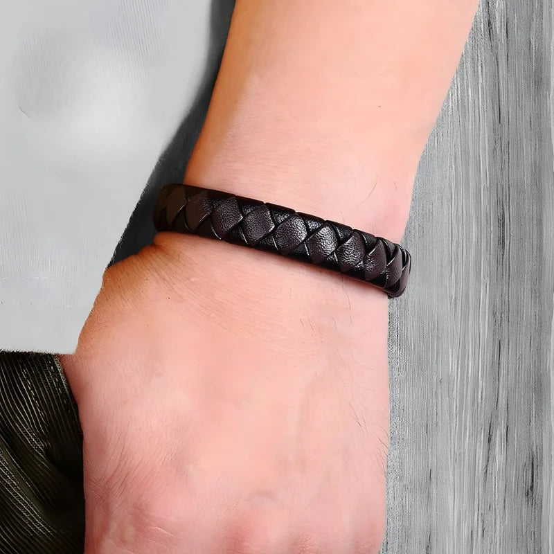 démo bracelet cuir bicolore lanières tressées
