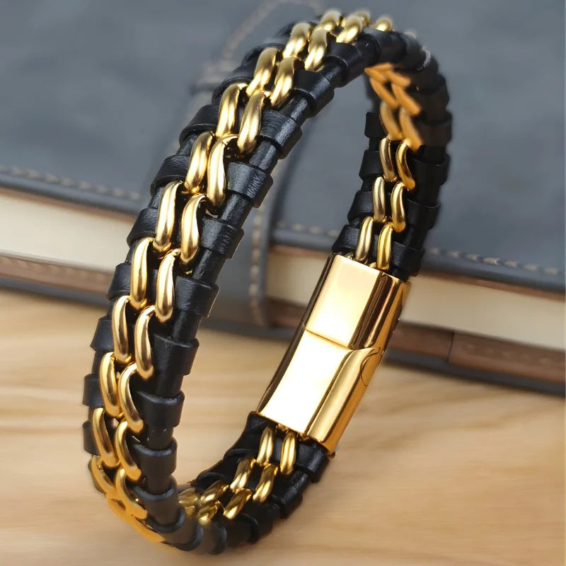 démo bracelet cuir et acier pour homme