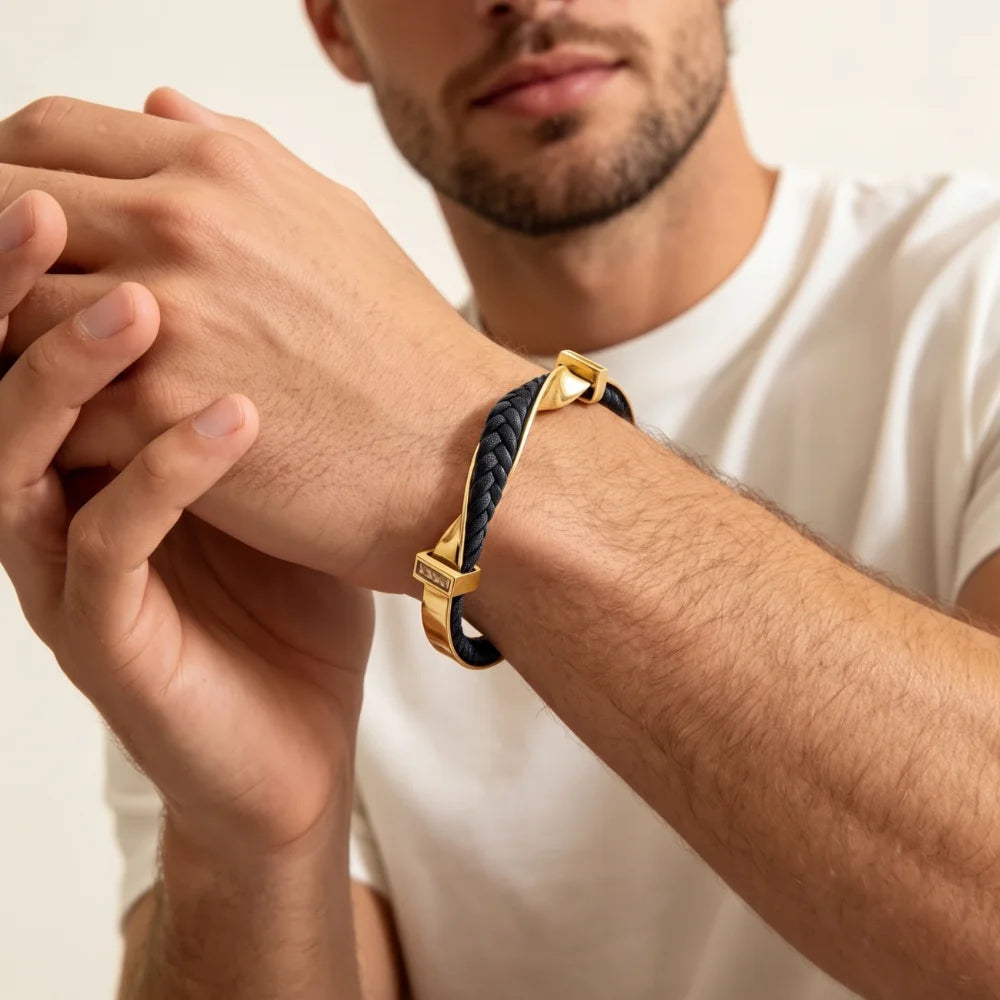 démo bracelet cuir et acier torsadé