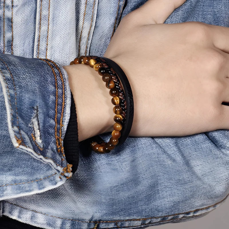 démo bracelet cuir et pierre homme