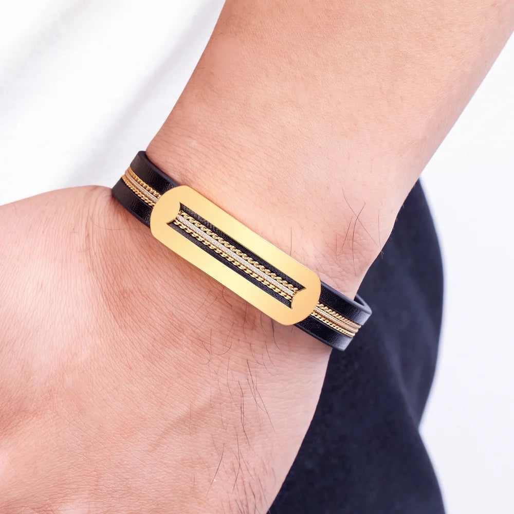 démo bracelet cuir homme acier