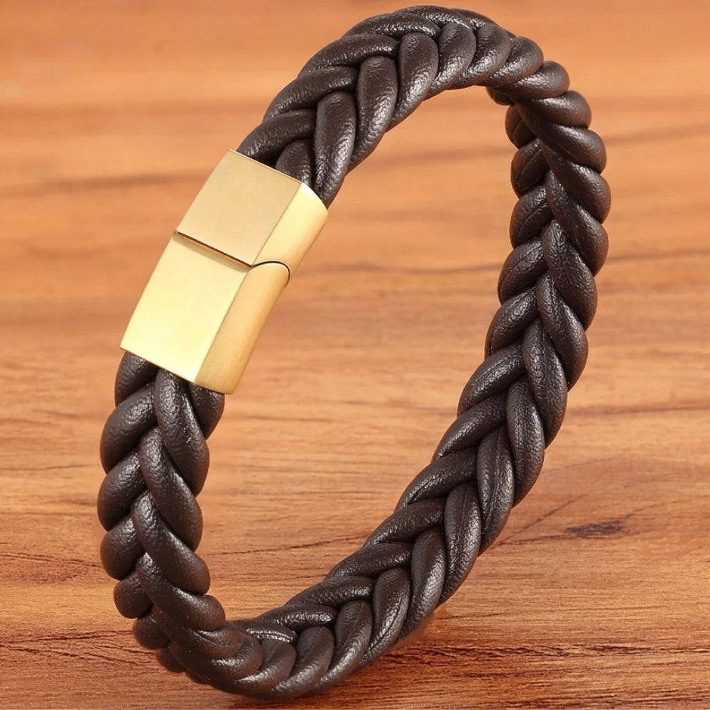 démo bracelet cuir homme tressé épais Image