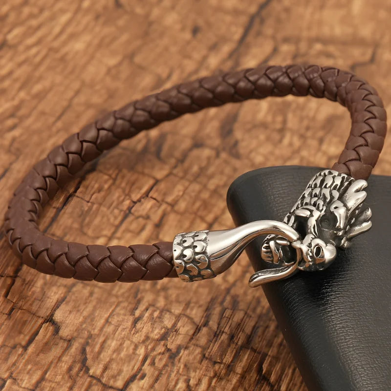 démo bracelet cuir tête de dragon
