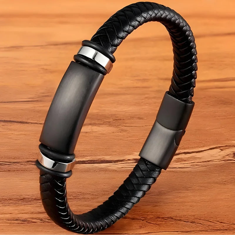 démo bracelet cuir tressé acier