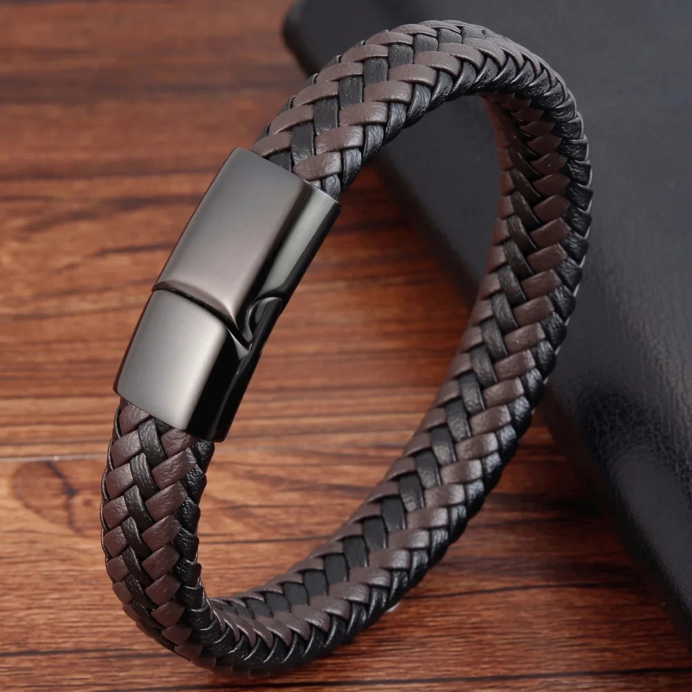démo bracelet cuir tressé bicolore homme Image