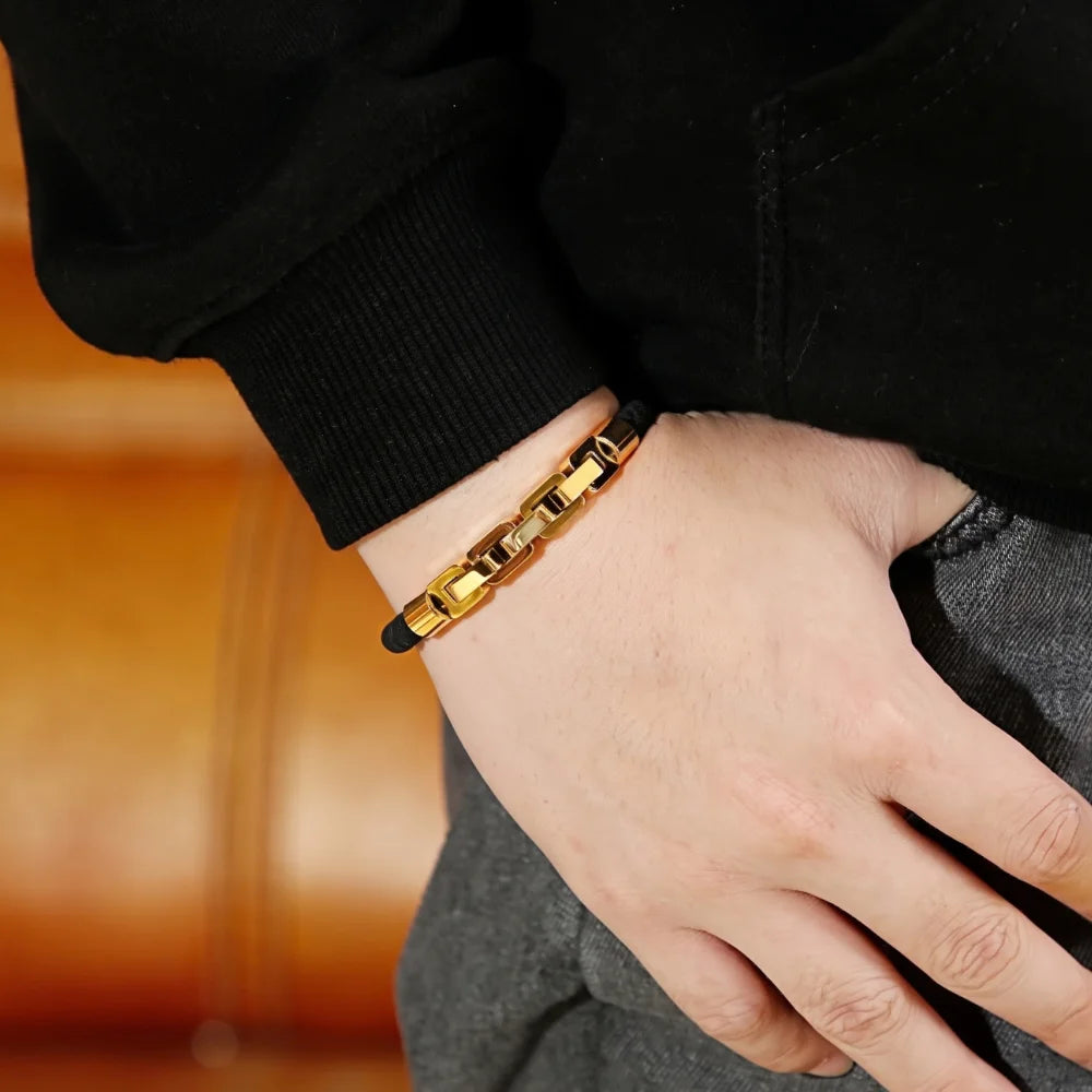 démo bracelet cuir tressé et acier maillon