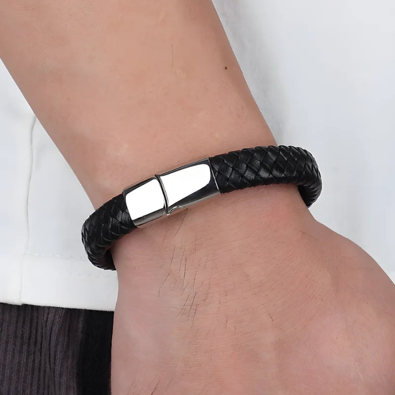 démo bracelet cuir tressé homme