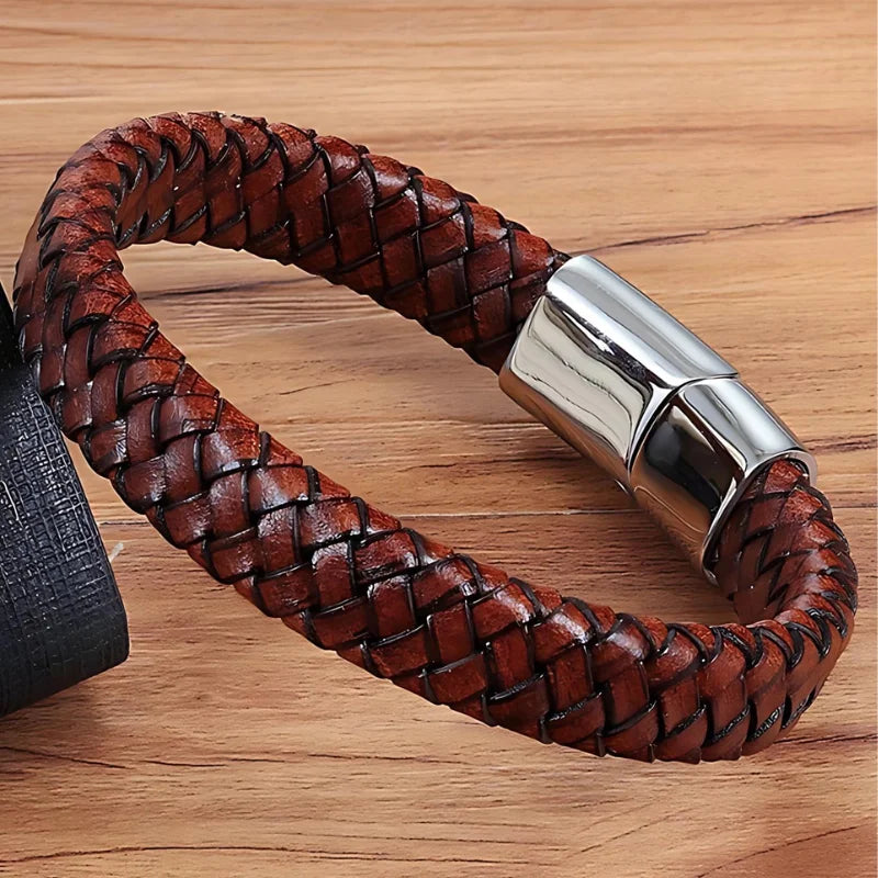 démo bracelet cuir tressé marron